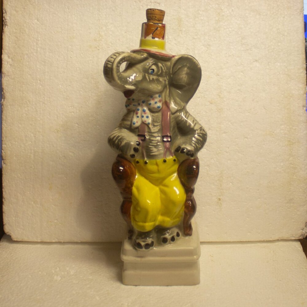 Vintage Italian Ceramic Wine Decanter in Shape of An Elephant